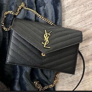 Yves Saint Laurent Black and Gold Chevron Clutch